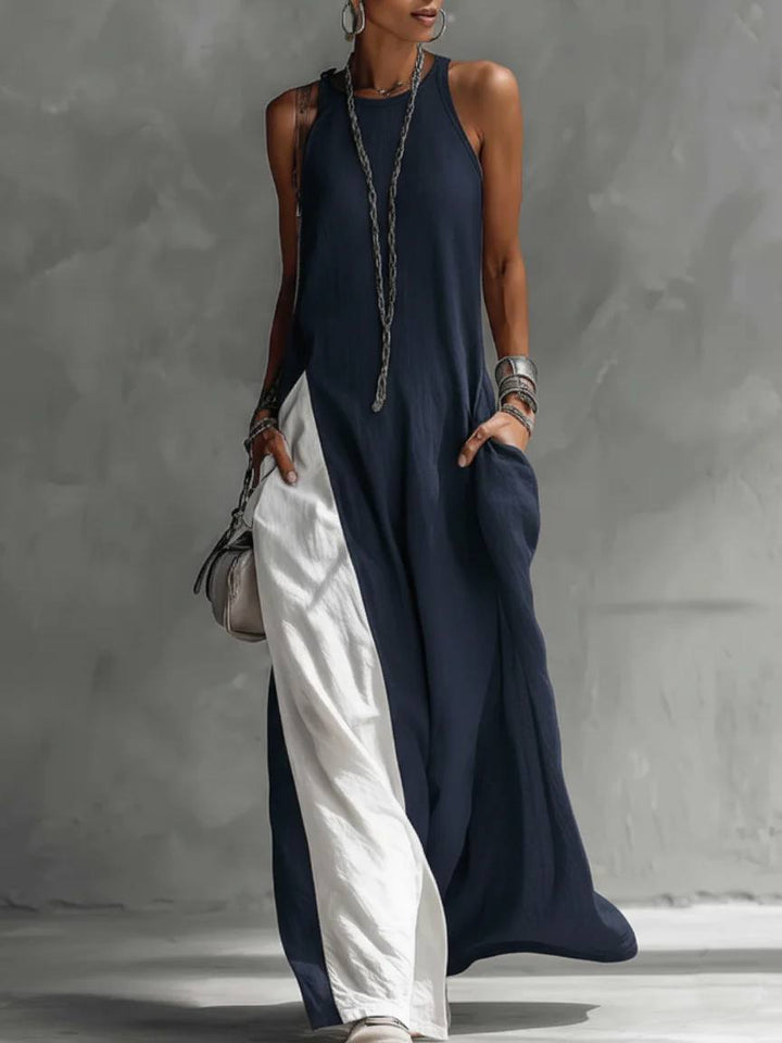 Women's Sleeveless High Neck Pocket Maxi Dress