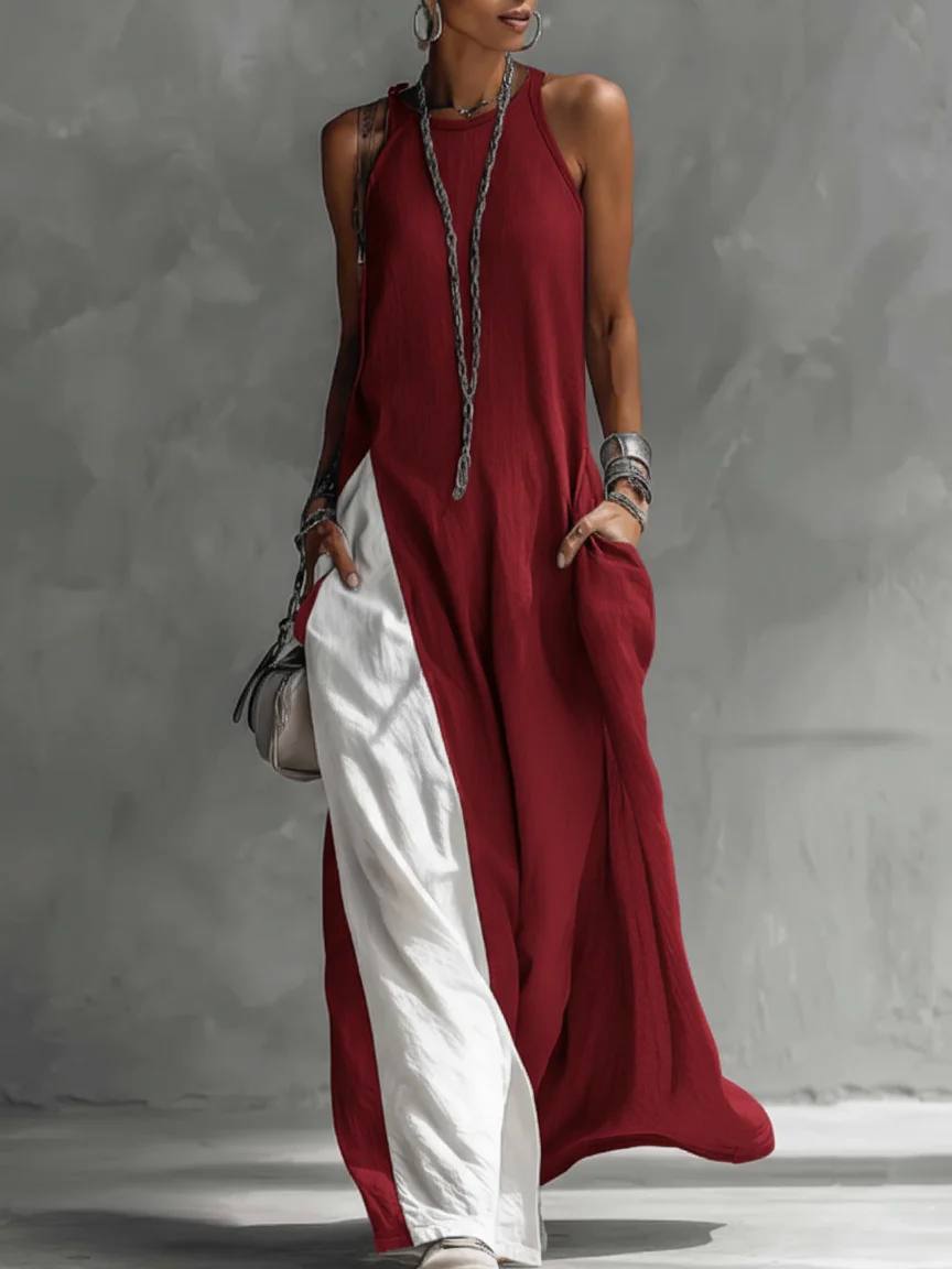 Women's Sleeveless High Neck Pocket Maxi Dress