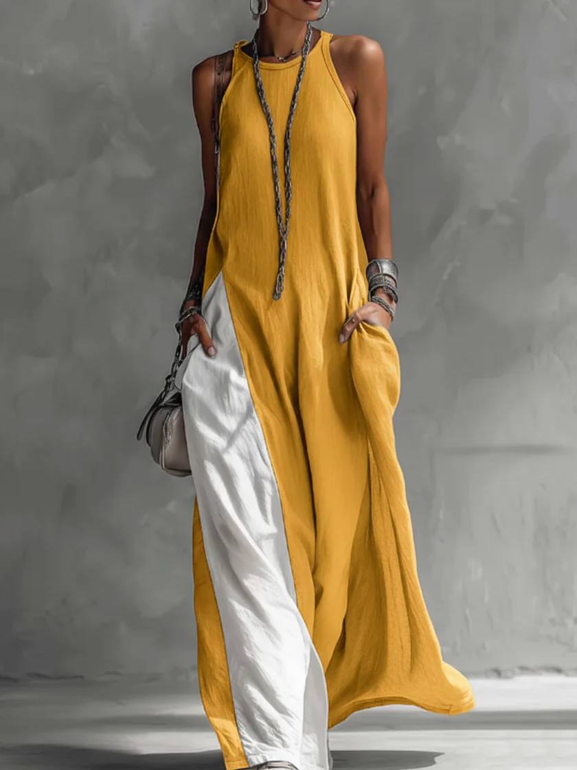 Women's Sleeveless High Neck Pocket Maxi Dress