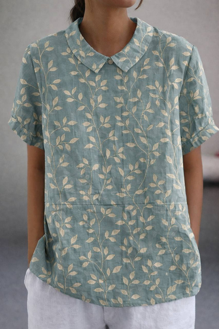 Women's Floral Leaf Peter Pan Collar Shirt