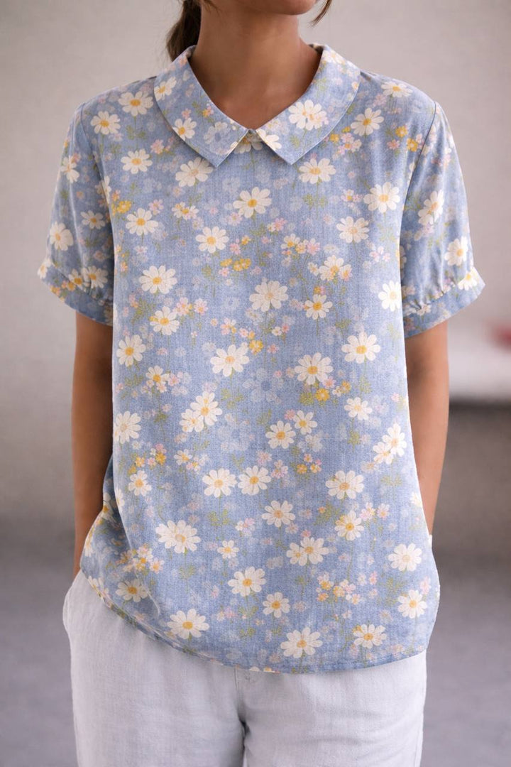 Women's Floral Leaf Peter Pan Collar Shirt