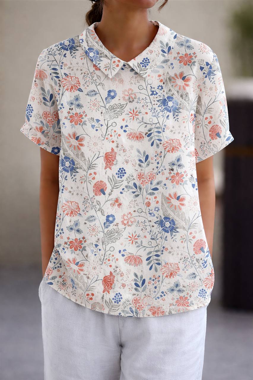 Women's Floral Leaf Peter Pan Collar Shirt
