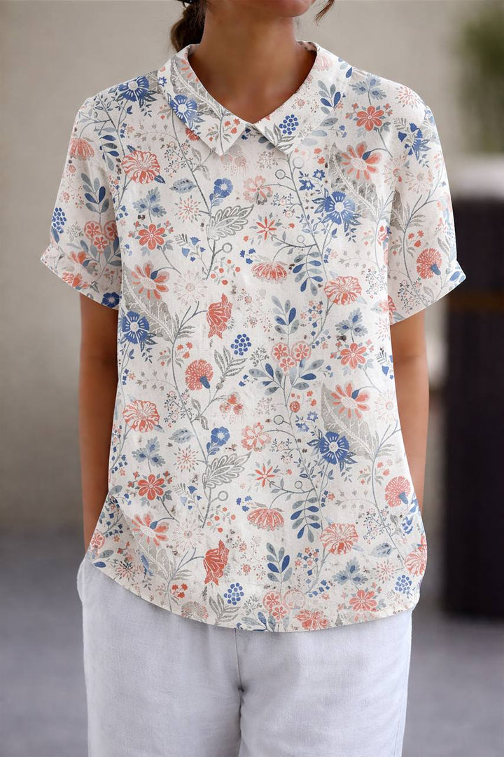 Women's Floral Leaf Peter Pan Collar Shirt
