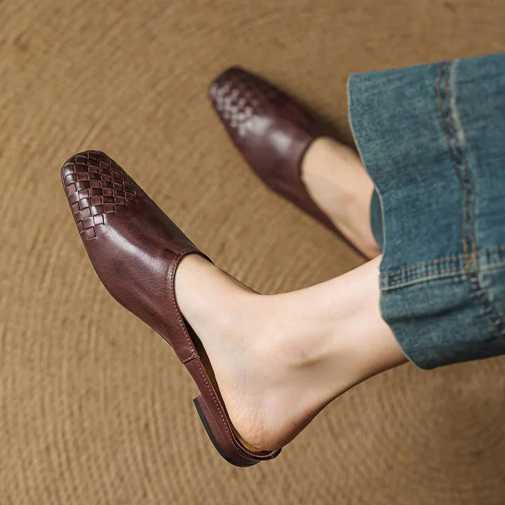 Women's Woven Leather Mule Flats