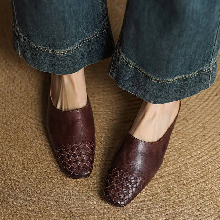 Women's Woven Leather Mule Flats