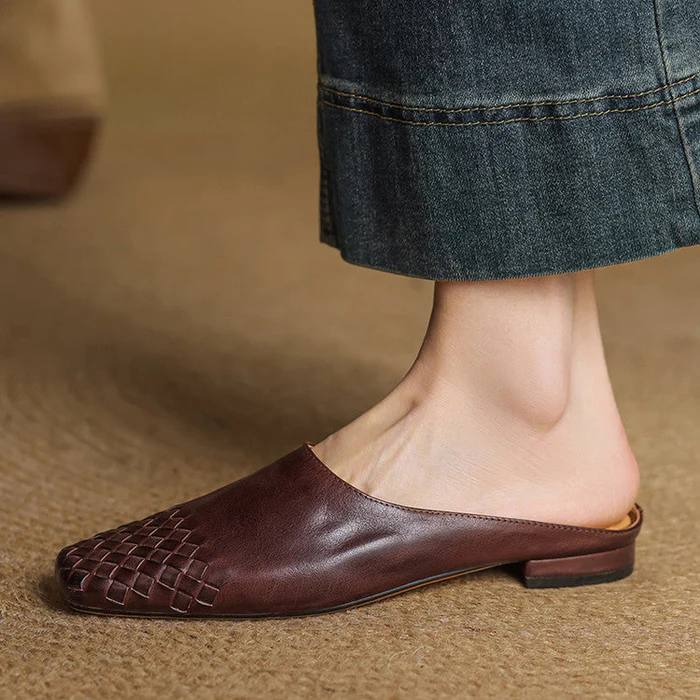 Women's Woven Leather Mule Flats