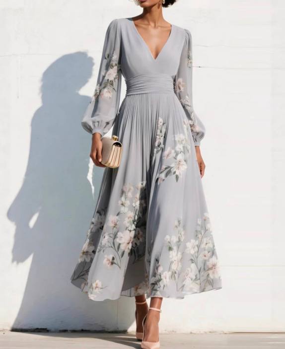 Women's Floral Long Sleeve Maxi Dress