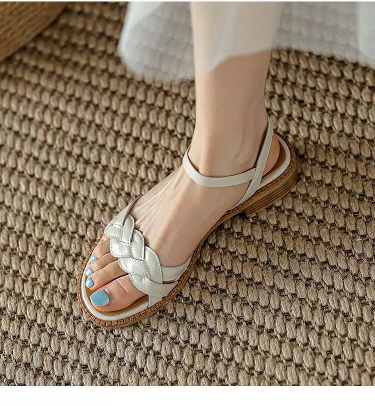 Women's Braided Adjustable Ankle Strap Flat Sandals
