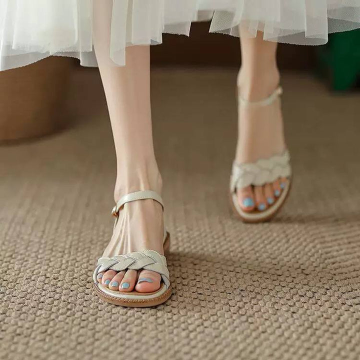 Women's Braided Adjustable Ankle Strap Flat Sandals