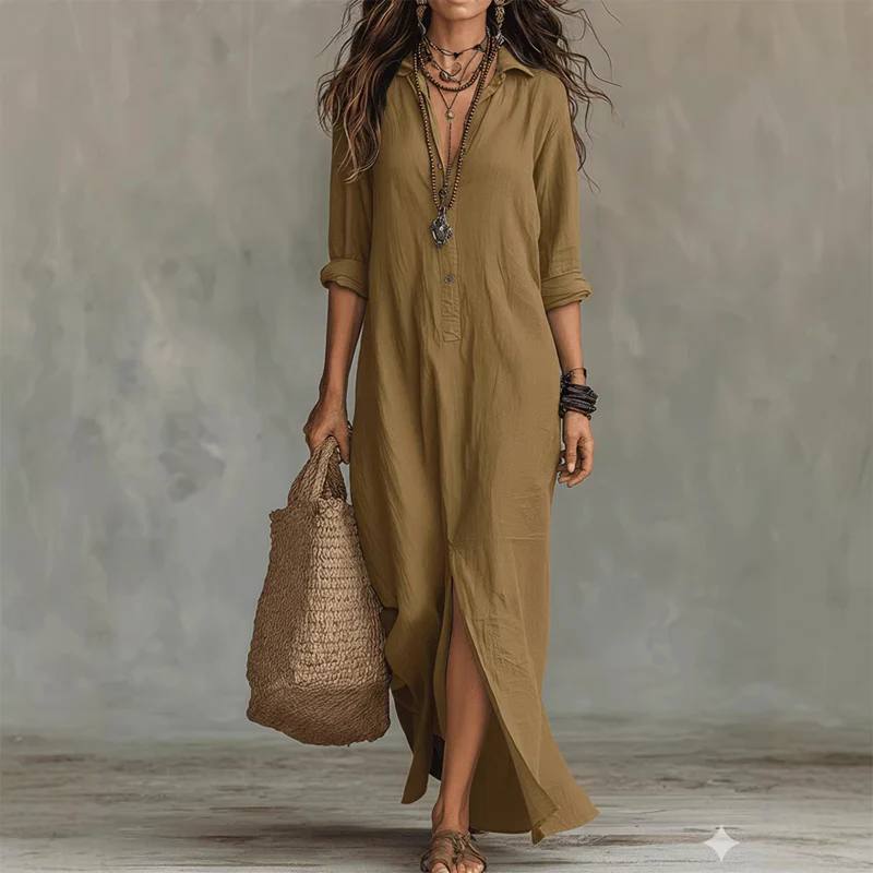 Women's Long Sleeve Maxi Shirt Dress