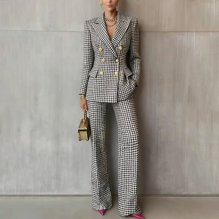 Women's Plaid Blazer Trouser Suit Set