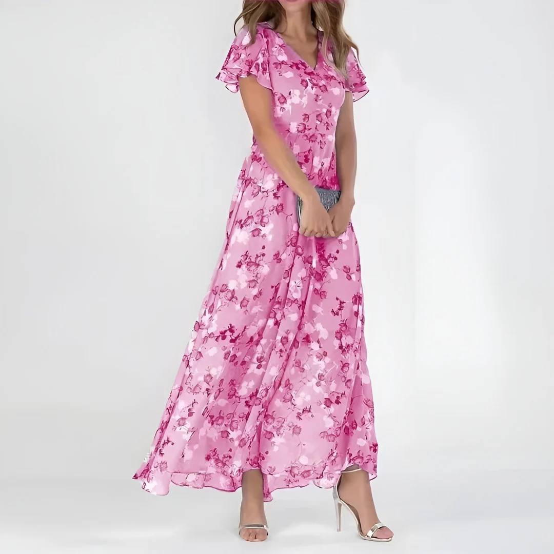 Women's Floral Chiffon Maxi Dress