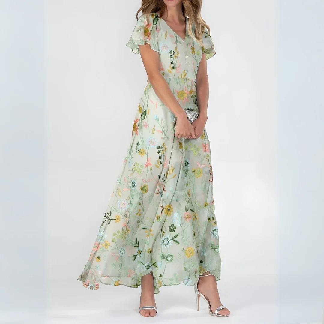 Women's Floral Chiffon Maxi Dress