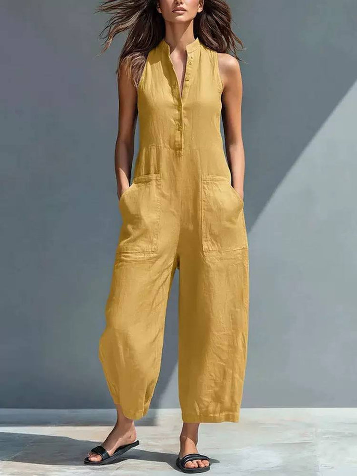 Women's Sleeveless Linen Pocket Jumpsuit