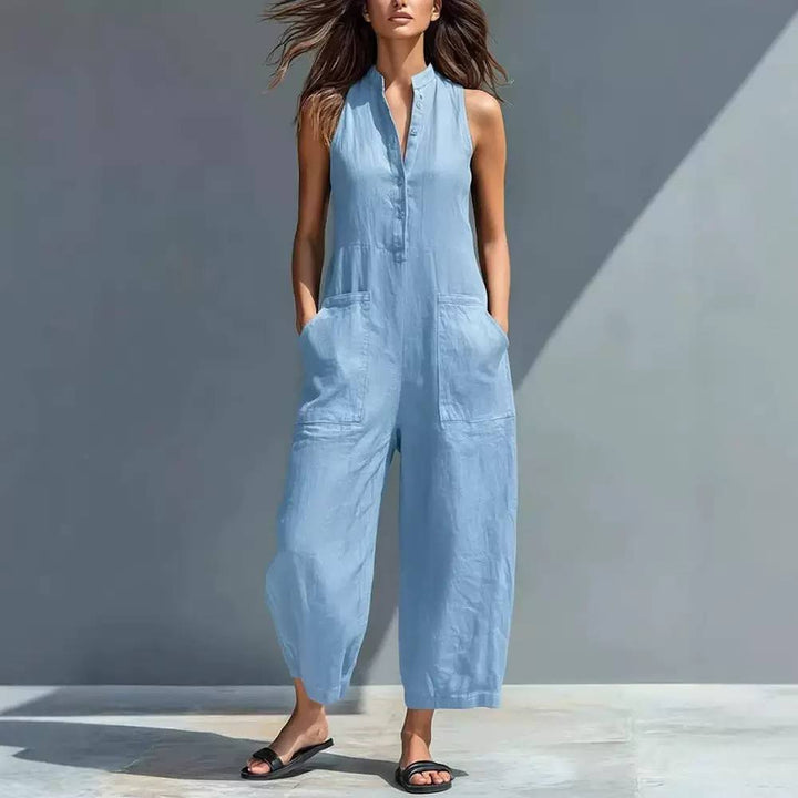 Women's Sleeveless Linen Pocket Jumpsuit