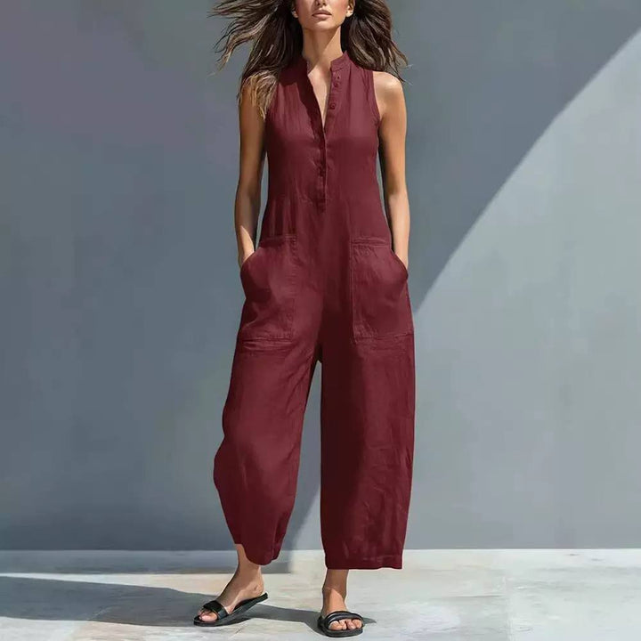 Women's Sleeveless Linen Pocket Jumpsuit