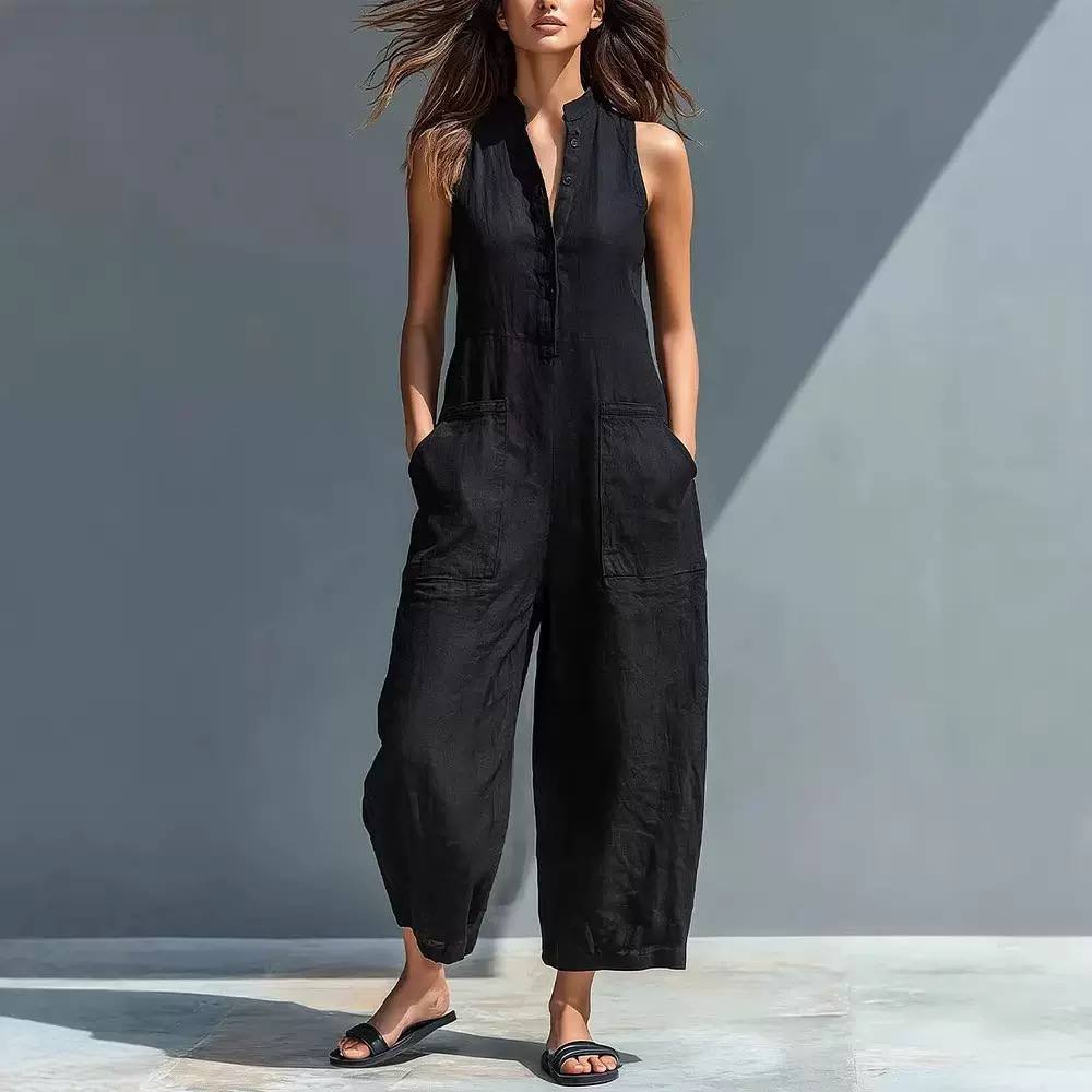 Women's Sleeveless Linen Pocket Jumpsuit