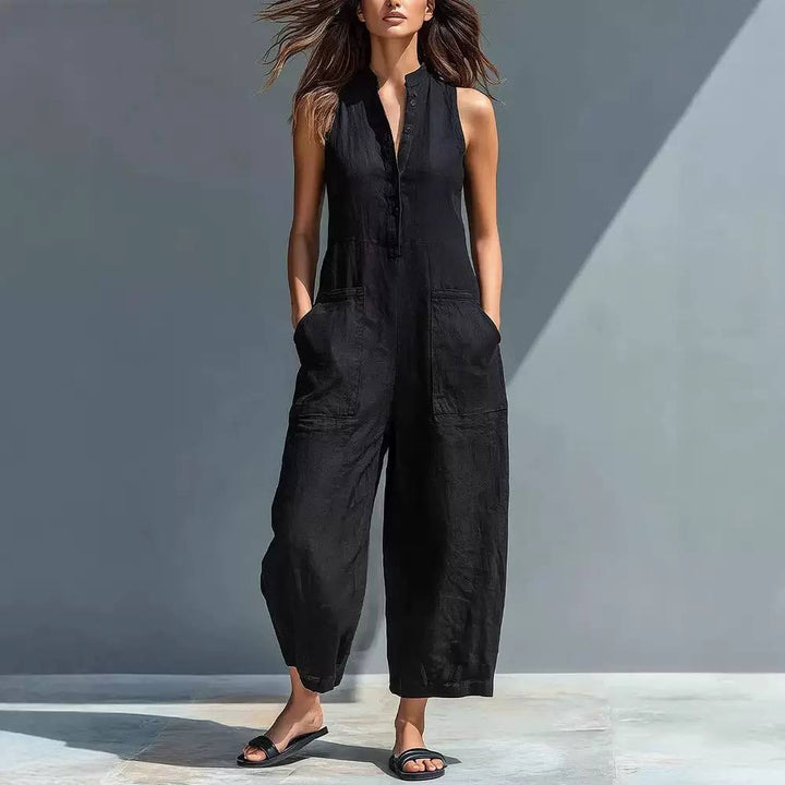 Women's Sleeveless Linen Pocket Jumpsuit