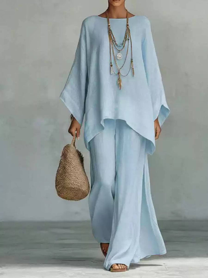 Women's Linen Top and Wide Leg Trousers Set