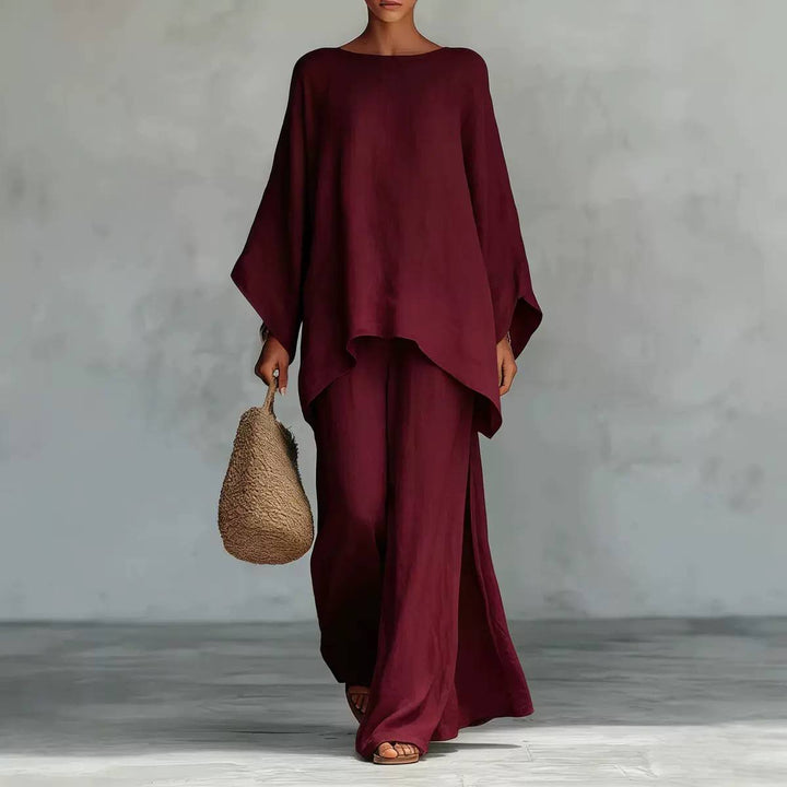 Women's Linen Top and Wide Leg Trousers Set