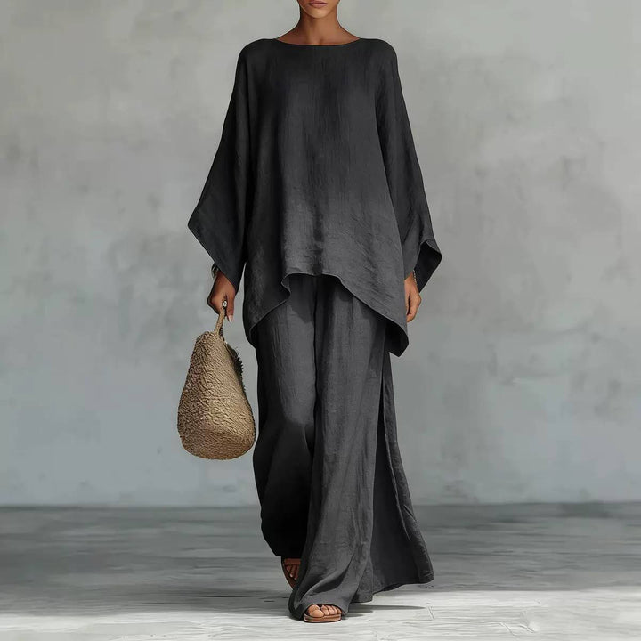 Women's Linen Top and Wide Leg Trousers Set