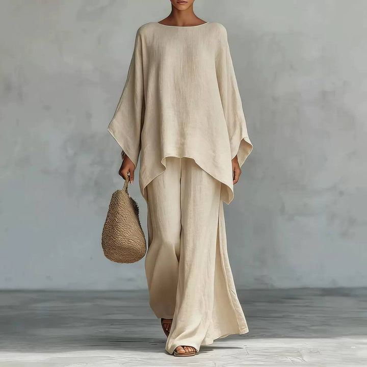 Women's Linen Top and Wide Leg Trousers Set