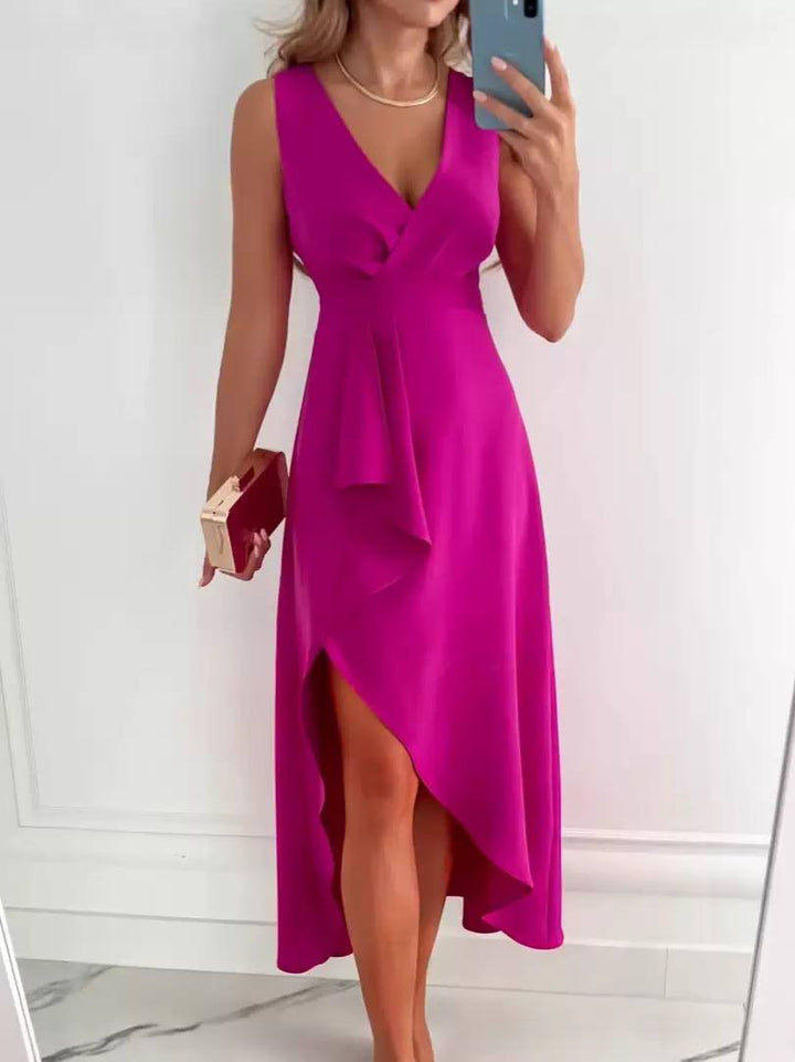 Women's Wrap V Neck Midi Dress