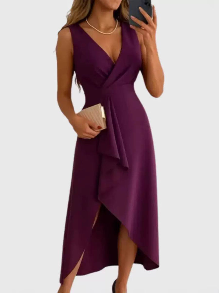 Women's Wrap V Neck Midi Dress