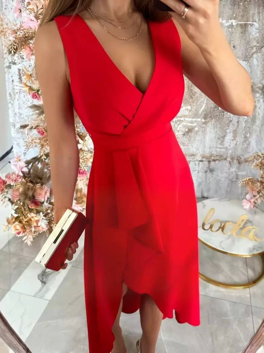 Women's Wrap V Neck Midi Dress
