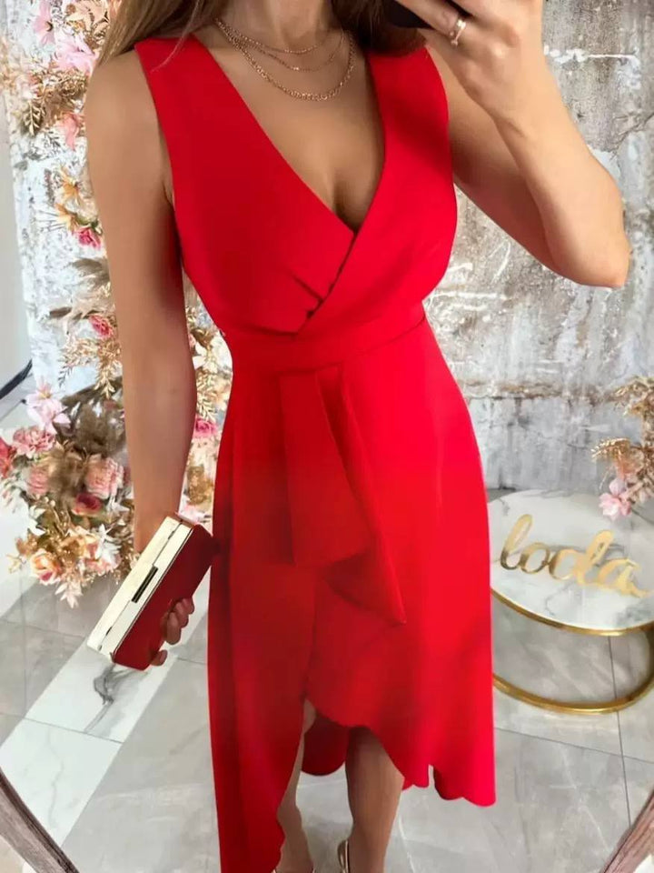 Women's Wrap V Neck Midi Dress