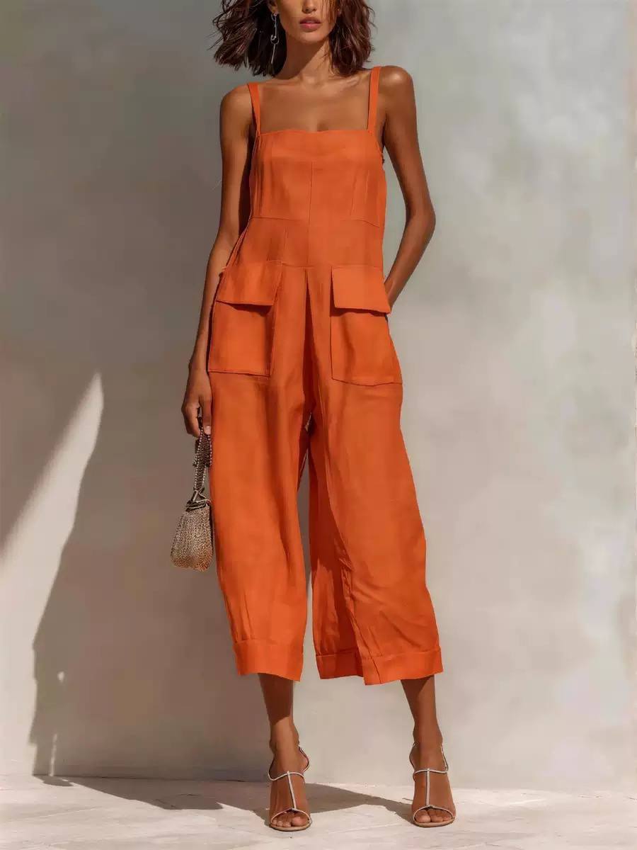 Women's Square Neck Linen Jumpsuit