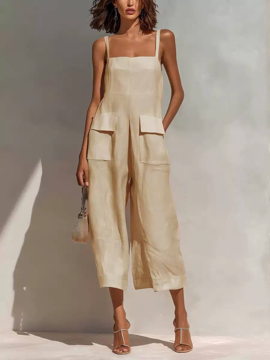 Women's Square Neck Linen Jumpsuit