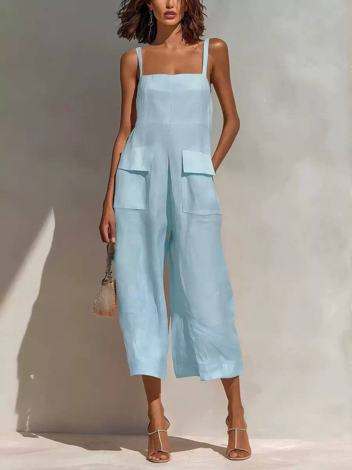 Women's Square Neck Linen Jumpsuit