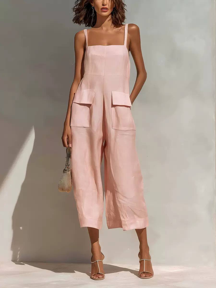 Women's Square Neck Linen Jumpsuit