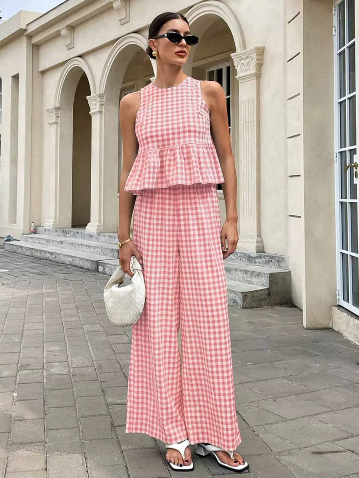 Women's Gingham Wide Leg Co Ord Set