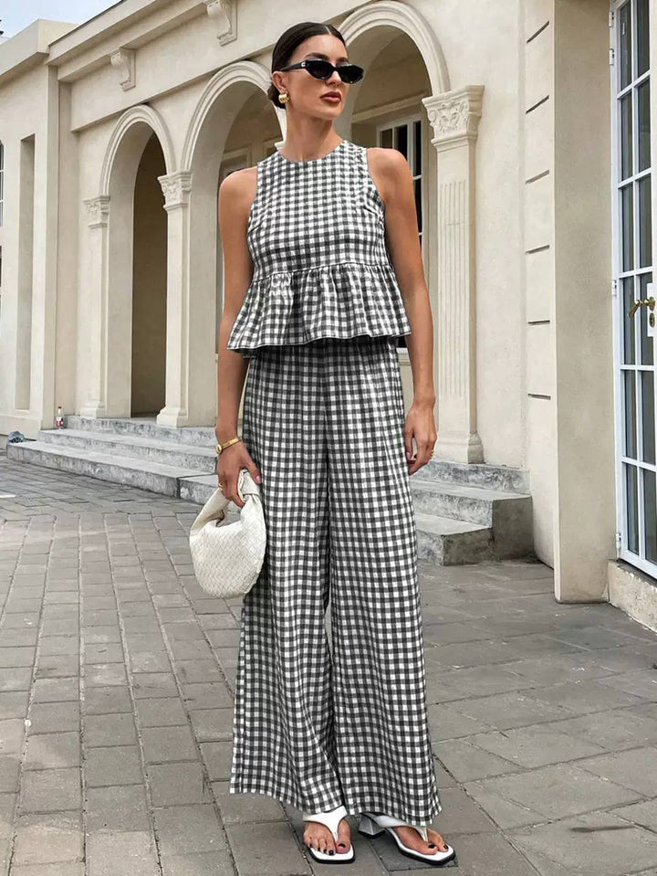 Women's Gingham Wide Leg Co Ord Set