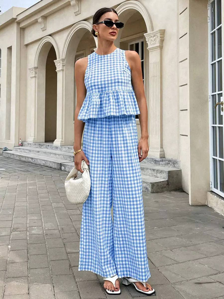 Women's Gingham Wide Leg Co Ord Set