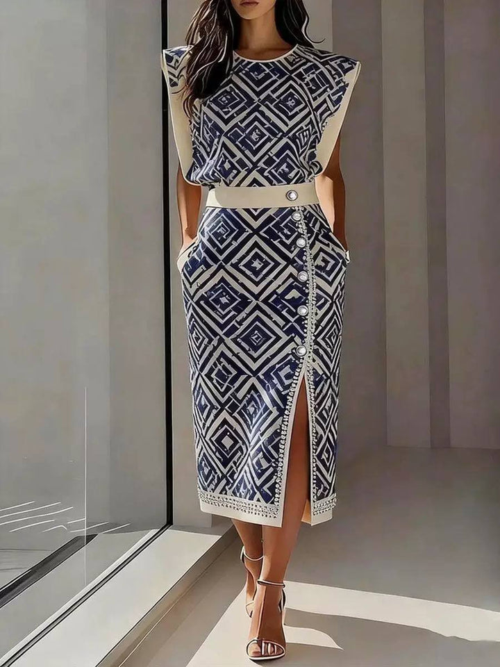 Women's Polka Dot Sleeveless Top and Midi Skirt Set