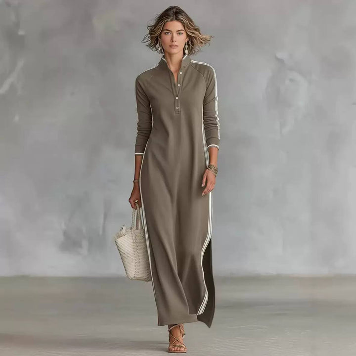 Women's Henley Long Sleeve Maxi Dress