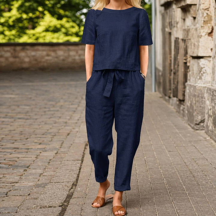 Women's Casual Short Sleeve Linen Two Piece Set
