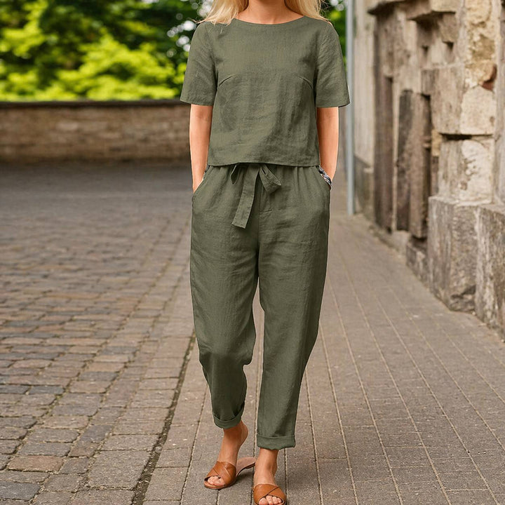 Women's Casual Short Sleeve Linen Two Piece Set