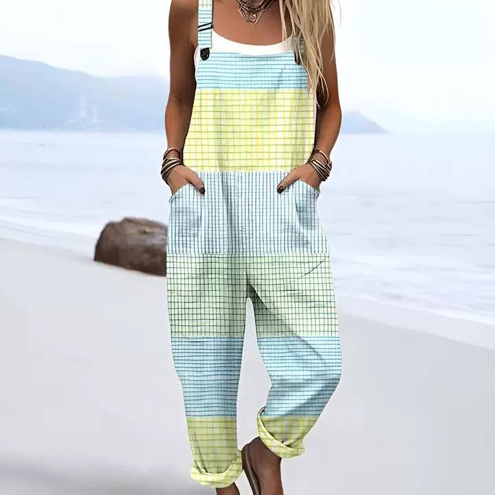 Women's Color Block Pocket Dungaree Jumpsuit