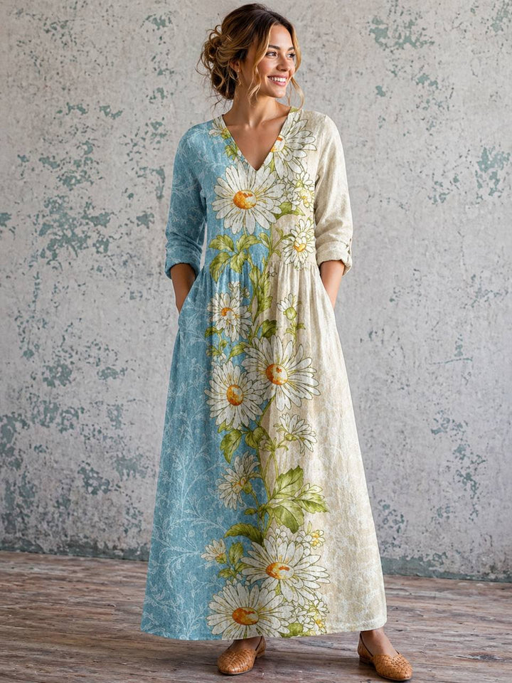 Women's Long Sleeve Two-Tone Maxi Dress