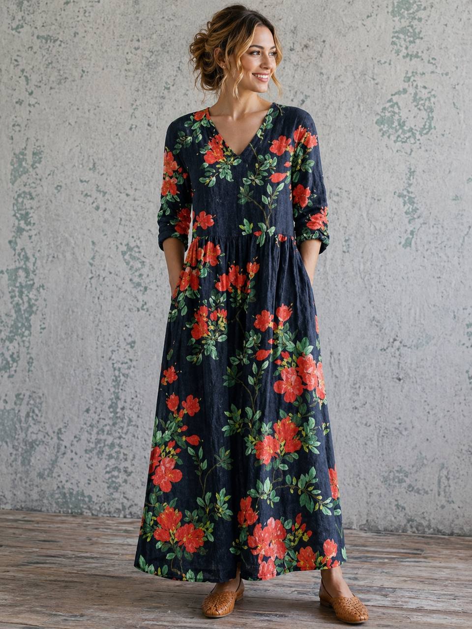 Women's Floral Long Sleeve Maxi Dress