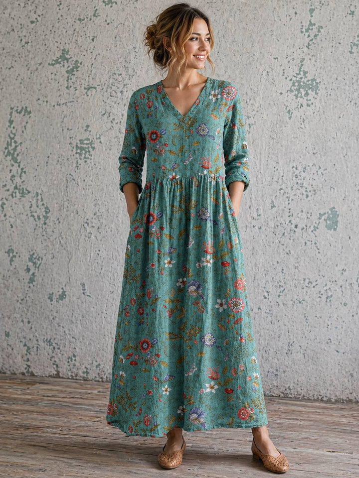 Women's Boho Floral Long Sleeve Maxi Dress