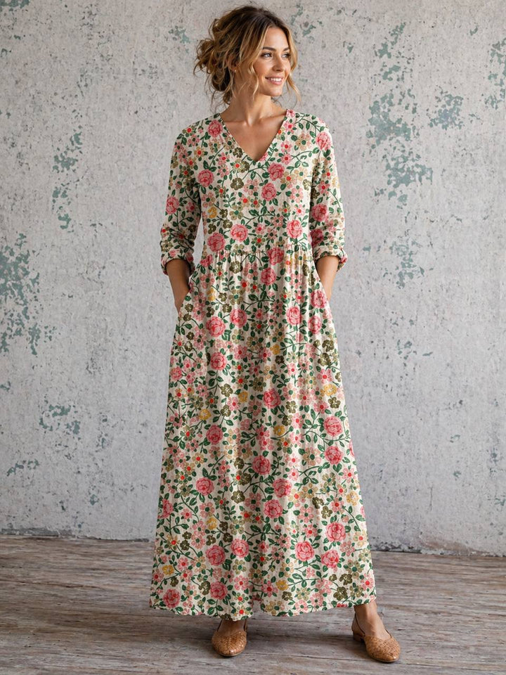 Women's Vintage Floral Long Sleeve Maxi Dress
