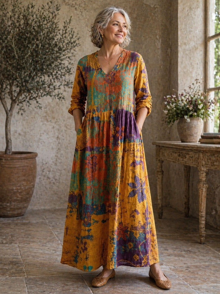 Women's Boho Patchwork V-Neck Maxi Dress