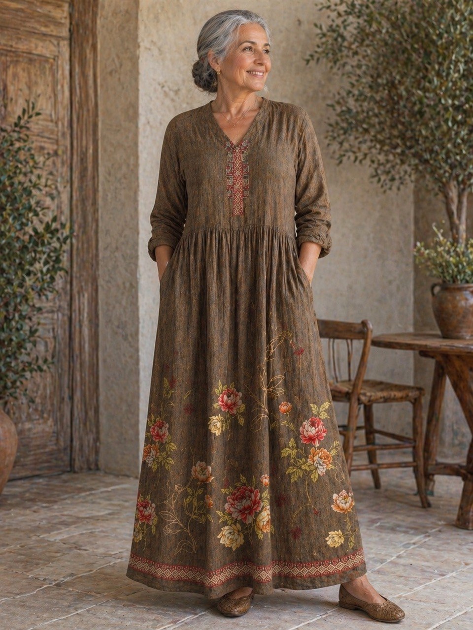 Women's Boho Brown Maxi Dress