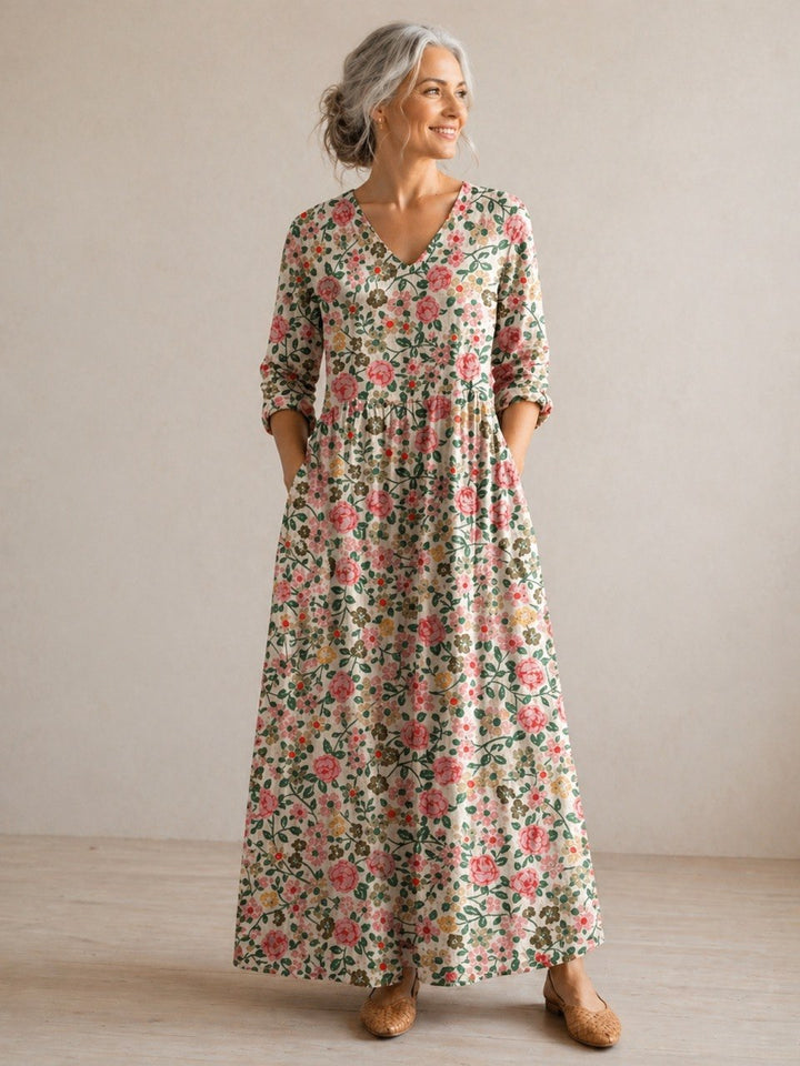 Women's Vintage Floral Long Sleeve Maxi Dress