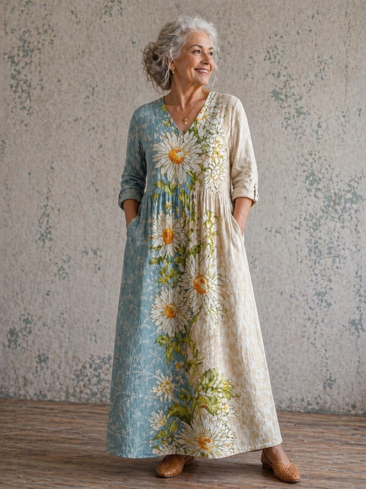 Women's Long Sleeve Two-Tone Maxi Dress